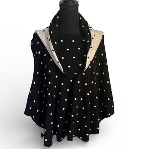 Fever L/XL Polka Dot Poncho Sweater Cowl Neck Bat Wing Knit Oversized Cozy Chic